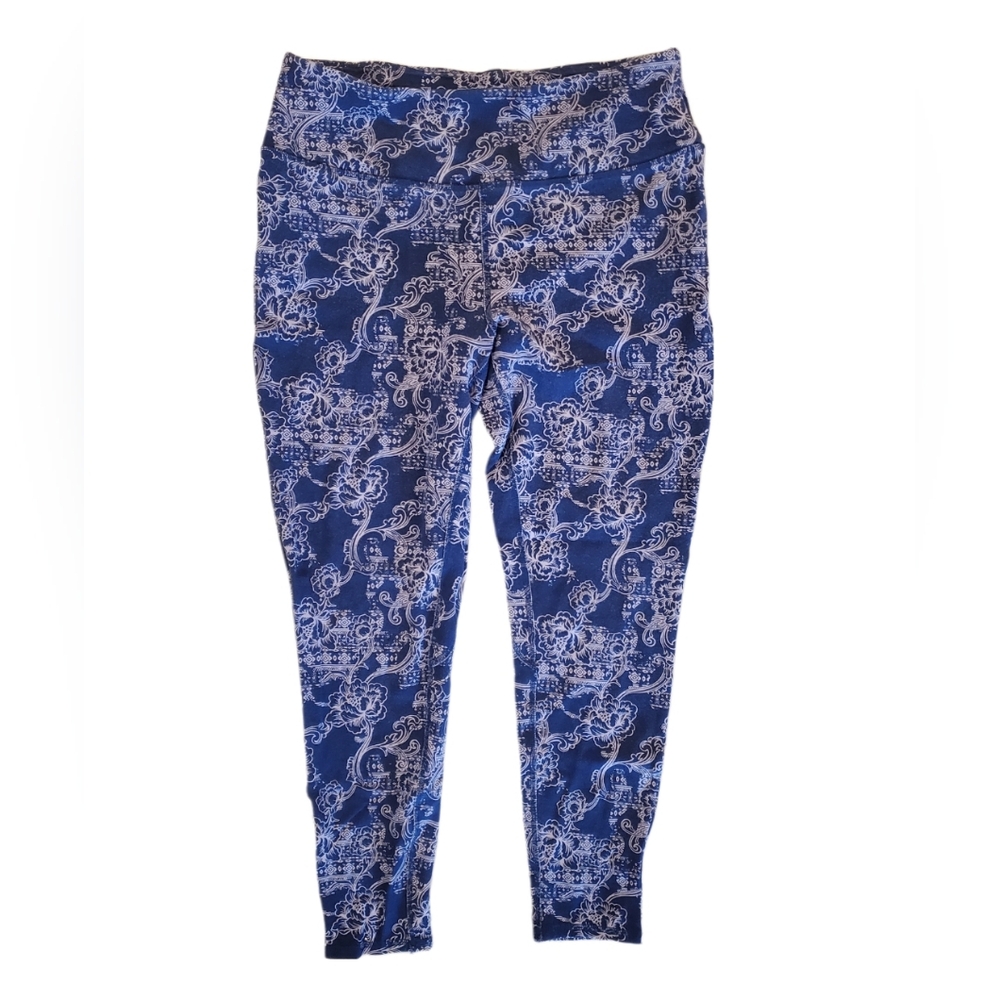 Soft Surroundings Women's Blue Floral Stretch Pull On Leggings Size Medium